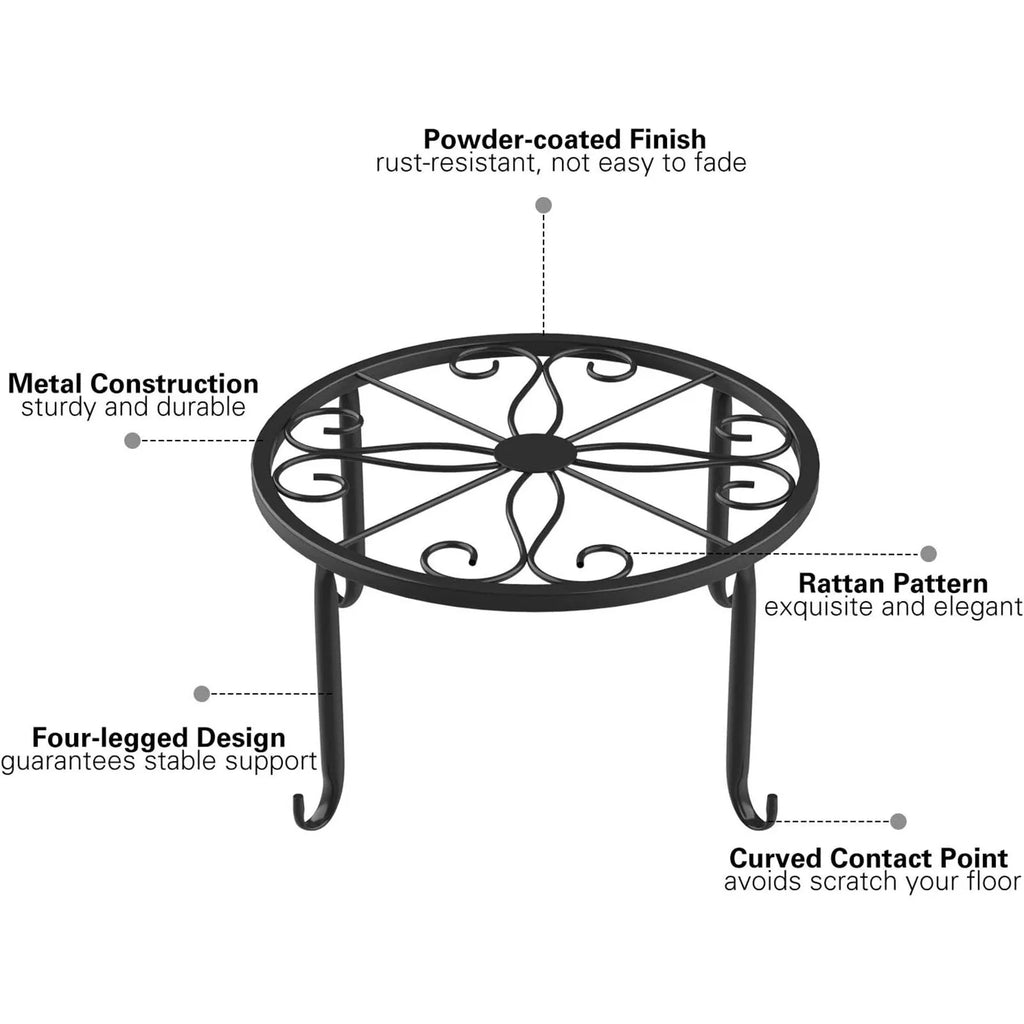 Metal Plant Shelves Hollow Round Flower Pot Rack Protect Floor Flower Pot Shelf for Home Patio Balcony Porch
