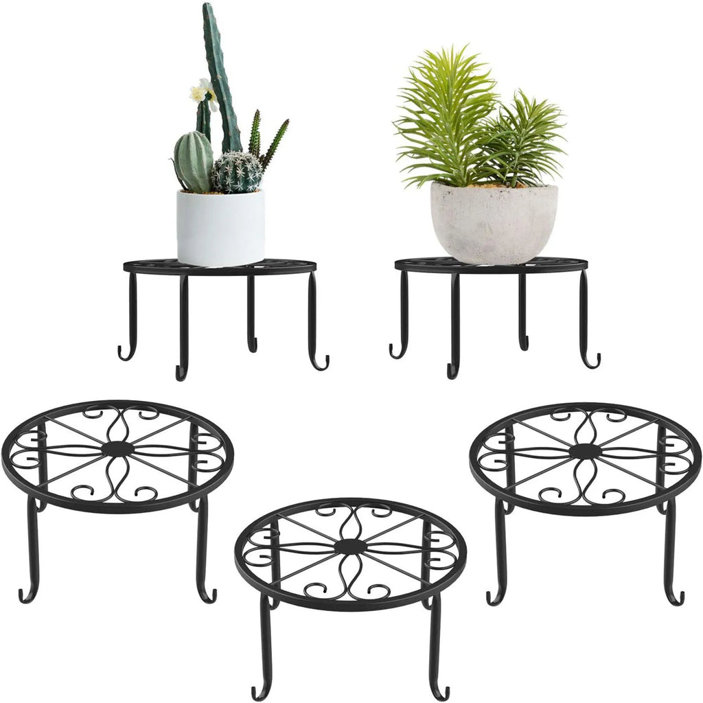 Metal Plant Shelves Hollow Round Flower Pot Rack Protect Floor Flower Pot Shelf for Home Patio Balcony Porch